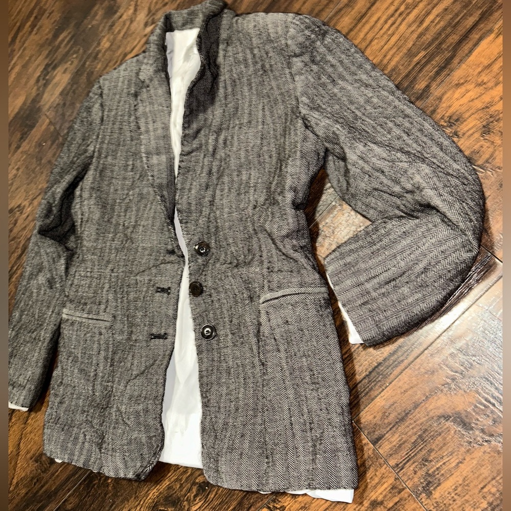 Armani Collezioni Black and White Herringbone Blazer
